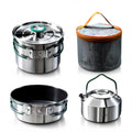 Stainless Steel Camping Cookware Set with Frying Pan Saucepan and Kettle Foldable Handles