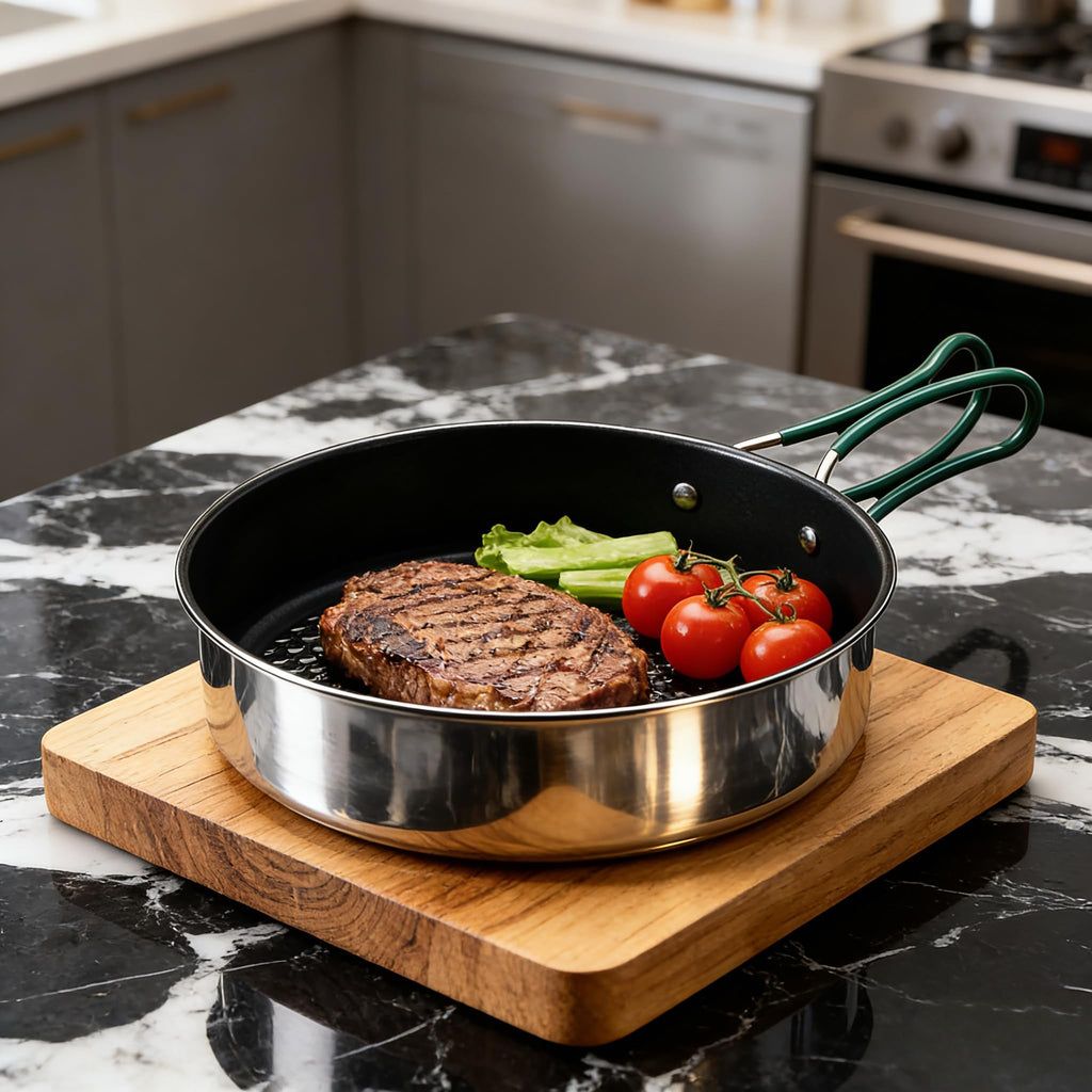 Stainless Steel Camping Cookware Set with Frying Pan Saucepan and Kettle Foldable Handles