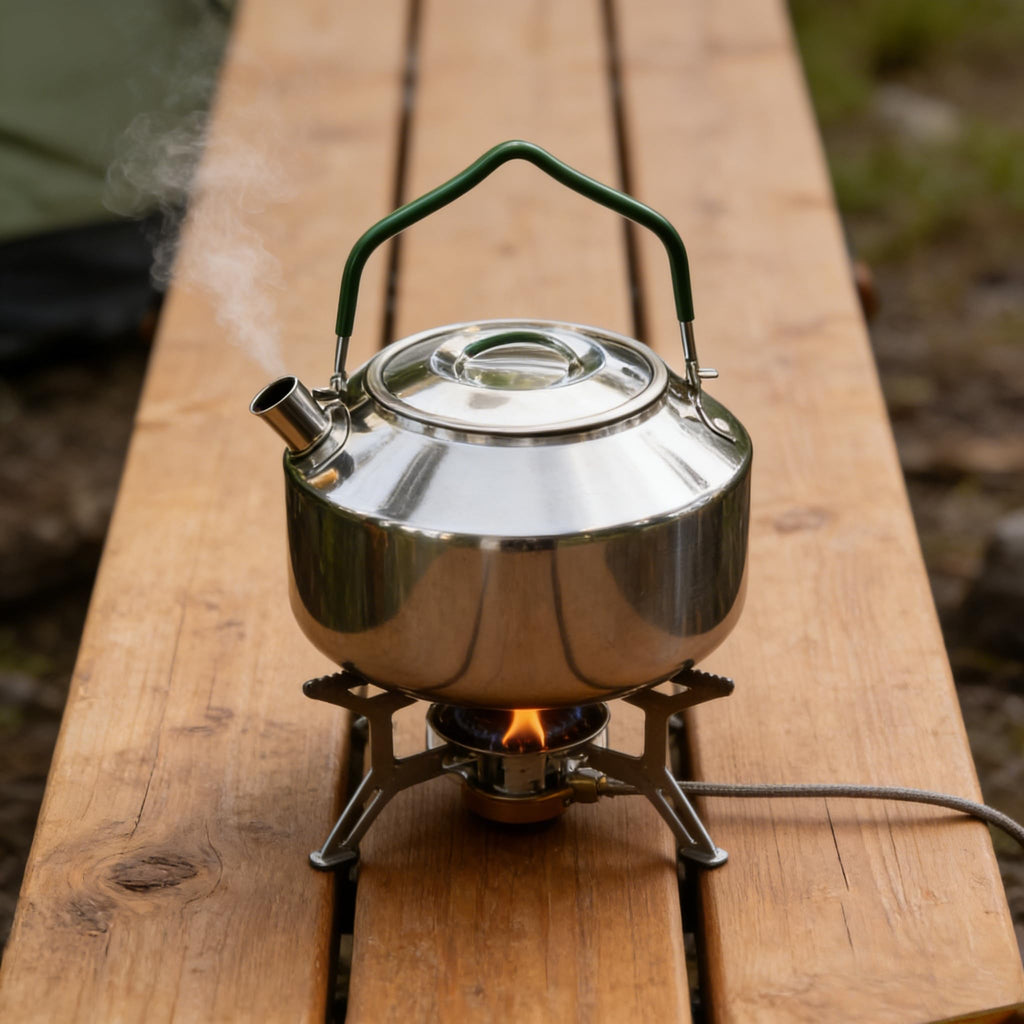 Stainless Steel Camping Cookware Set with Frying Pan Saucepan and Kettle Foldable Handles
