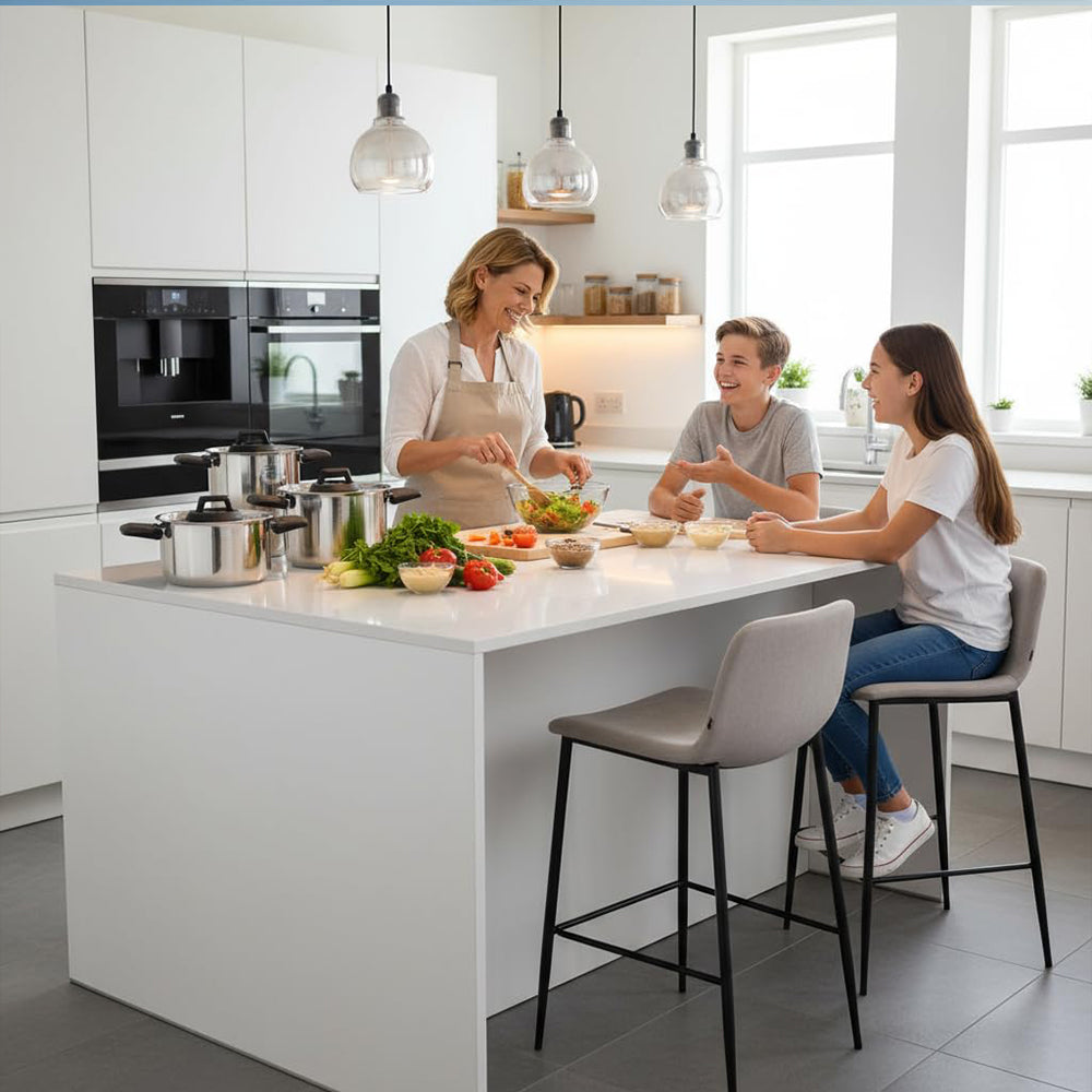 6 Piece Stainless Steel Nesting Camping Cookware Set with Detachable Handle Frying Pan