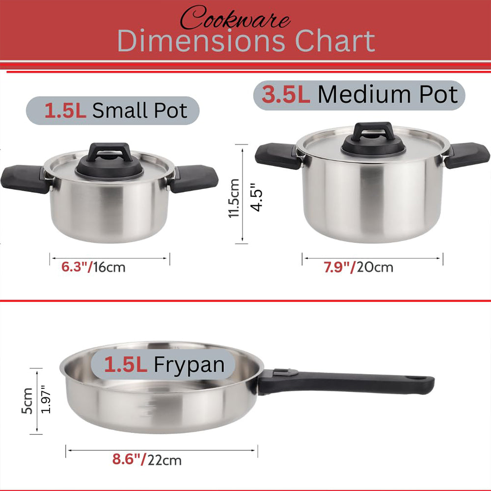 6 Piece Stainless Steel Nesting Camping Cookware Set with Detachable Handle Frying Pan