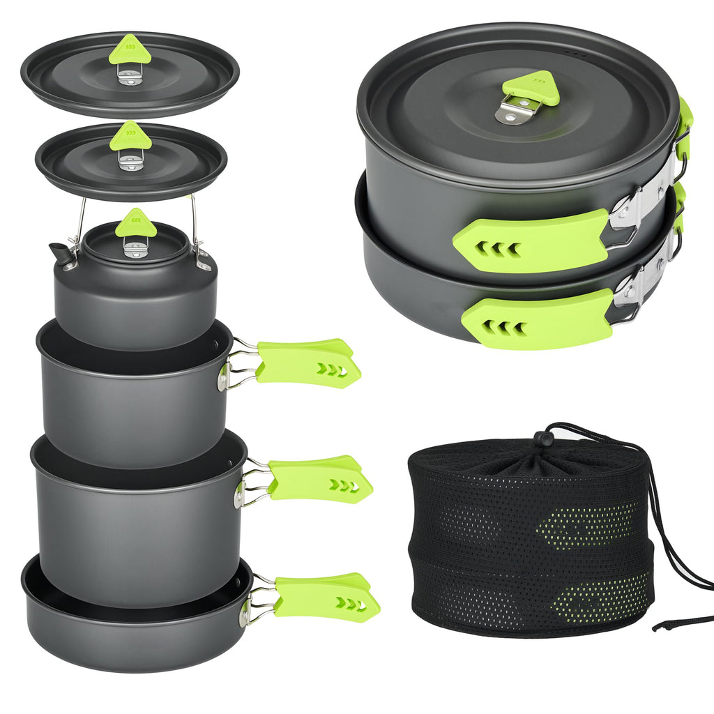 4 Piece Lightweight Aluminum Camping Cookware Set with Kettle for 2 to 4 People