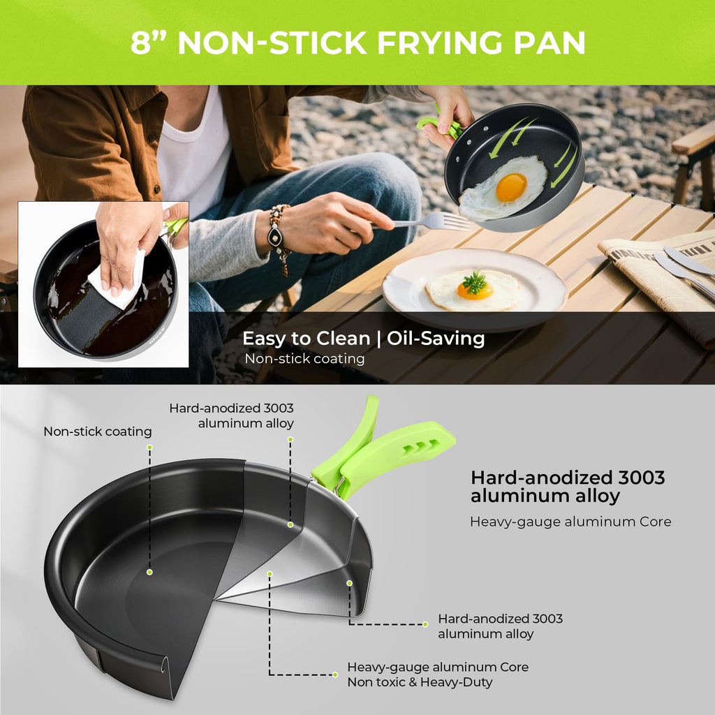 4 Piece Lightweight Aluminum Camping Cookware Set with Kettle for 2 to 4 People