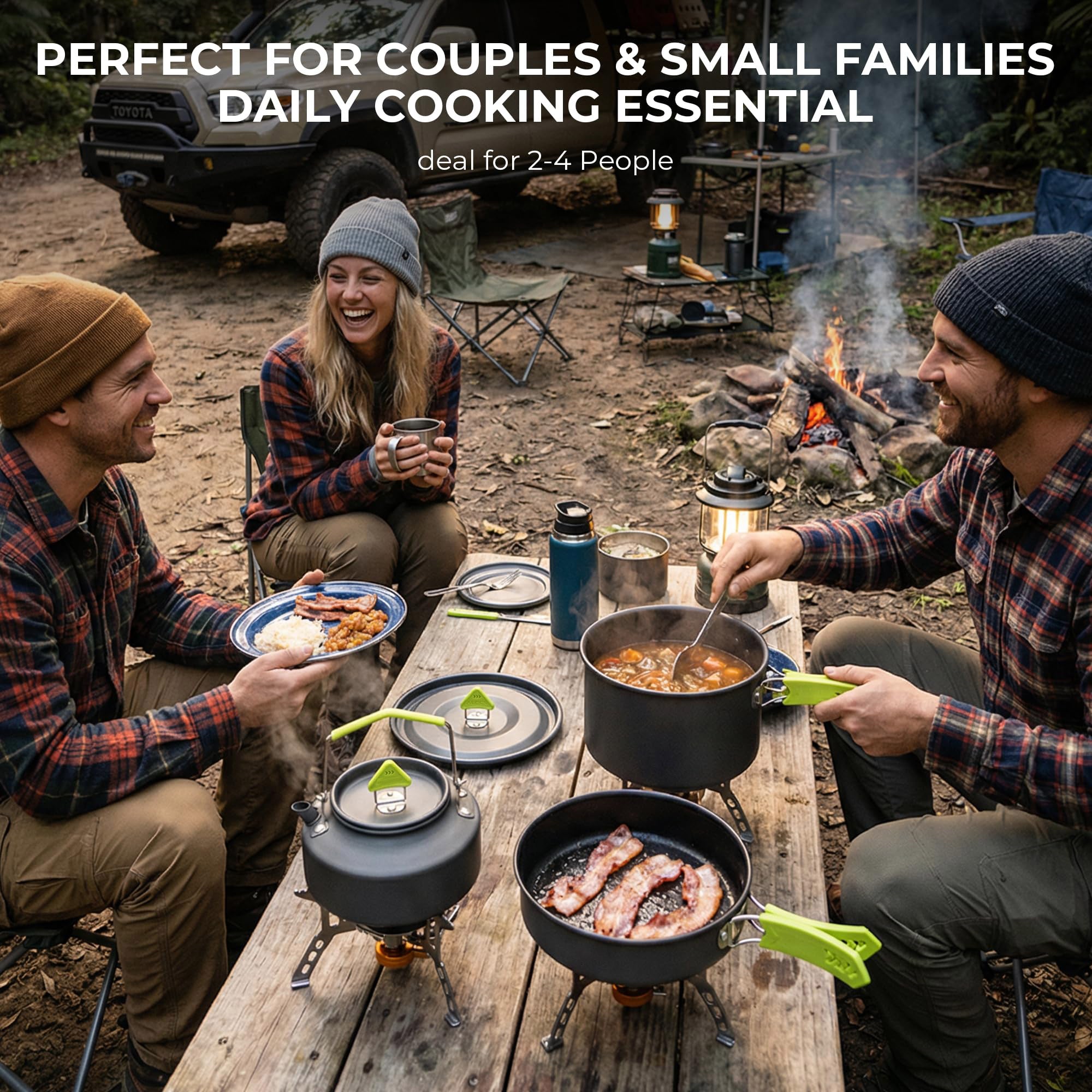 4 Piece Lightweight Aluminum Camping Cookware Set with Kettle for 2 to 4 People