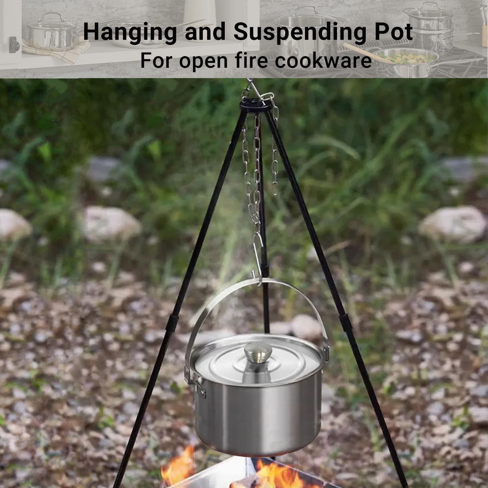 5 Piece Stainless Steel Camping Cookware Set with Colander and Travel Bag for 4 to 6 People