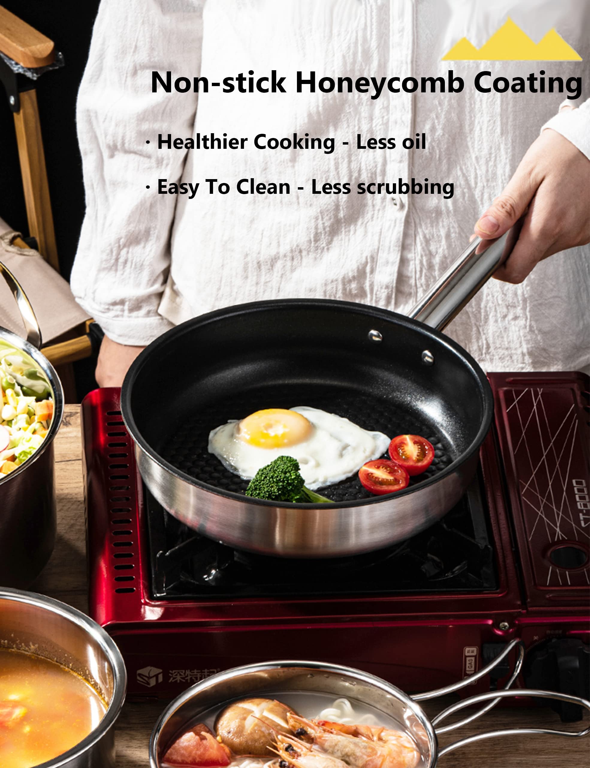 Camping Cookware Set Stainless Steel 5 Piece Pots and Pan with Carry Bag for 4 8 People Campfire