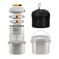 5 Piece Stainless Steel Camping Cookware Set with Frying Pan and Storage Bag for 3 to 5 People