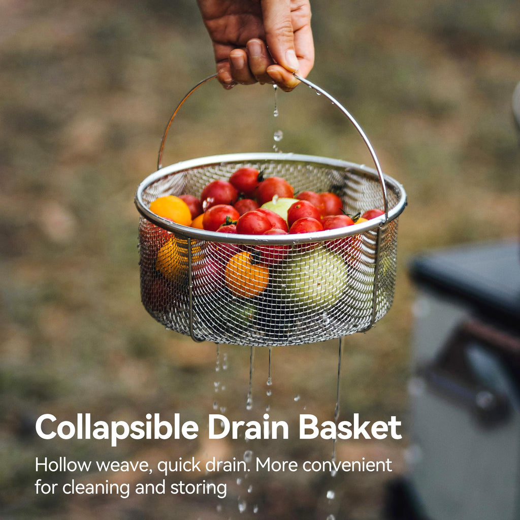 5 Piece Stainless Steel Camping Cookware Set with Frying Pan and Storage Bag for 3 to 5 People